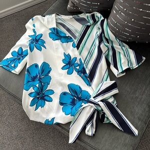 Mix pattern blouse with side tie